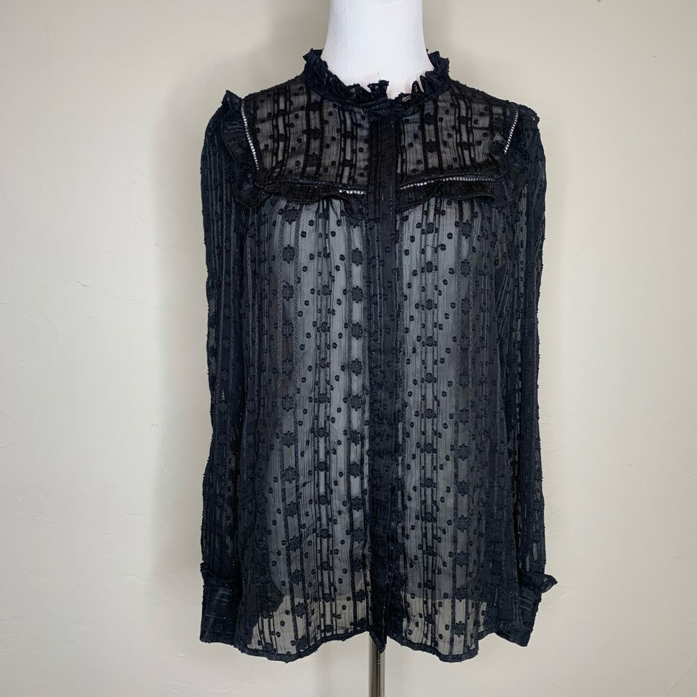 Yest the Netherlands Black Sheer Chiffon Textured Blouse Sz 6